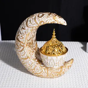 Arabian Crescent Incense Burner, Home Gold Resin Solid Form Aromatherapy Fragrance Lamp, Ramadan Bukhoor Burner, Wedding Valentine Gift, Yoga Meditation Scented, Ideal Gift, Meditation Tool, Crescent Shape