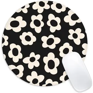 L-KBB018  White Flower Round Mouse Mat - Funny Small Mouse Pad with Non-Slip Rubber Base for Home Office Decor - 8.7 Inch Round