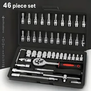 46-Piece Motorcycle & Car Repair Tool Set, Mechanic Tool Kit, Includes Ratchet Torque Wrench, Socket Set, Screwdriver, Hex Key, Mechanic Toolbox
