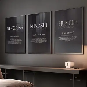 Set of 3 Inspirational Wall Definition Art Prints for Men – Success, Hustle, Mindset, Masculine Gym Decor, Office Prints, Motivational Art
