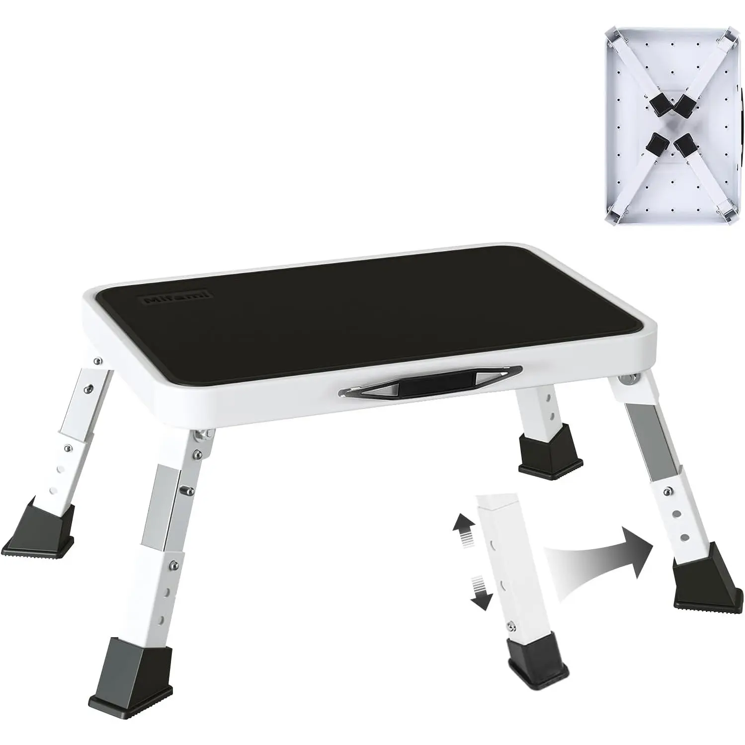 RV Step Stool Foldable Adjustable Height Sturdy Metal  Step Ladder with a Non-Slip Platform Camper Step Stool with Non-Slip Rubber , Easy to Carry (White)