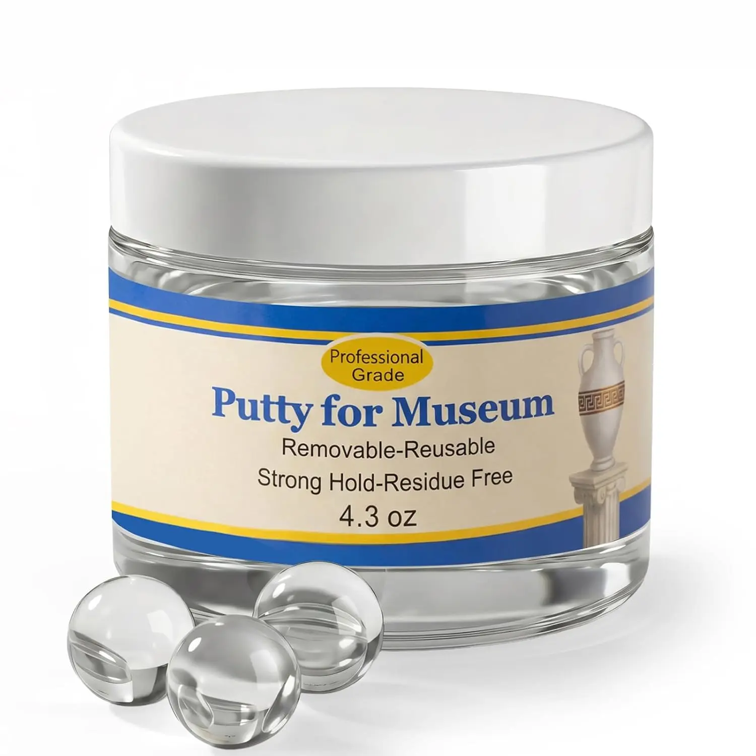4.3 oz Clear Exhibit Gel for Museum Removable Reusable Sticky Mounting Putty for Collectibles Display Earthquake Proof Adhesive Wax for Flat Surfaces Prevent Shifting Falling Residue Free