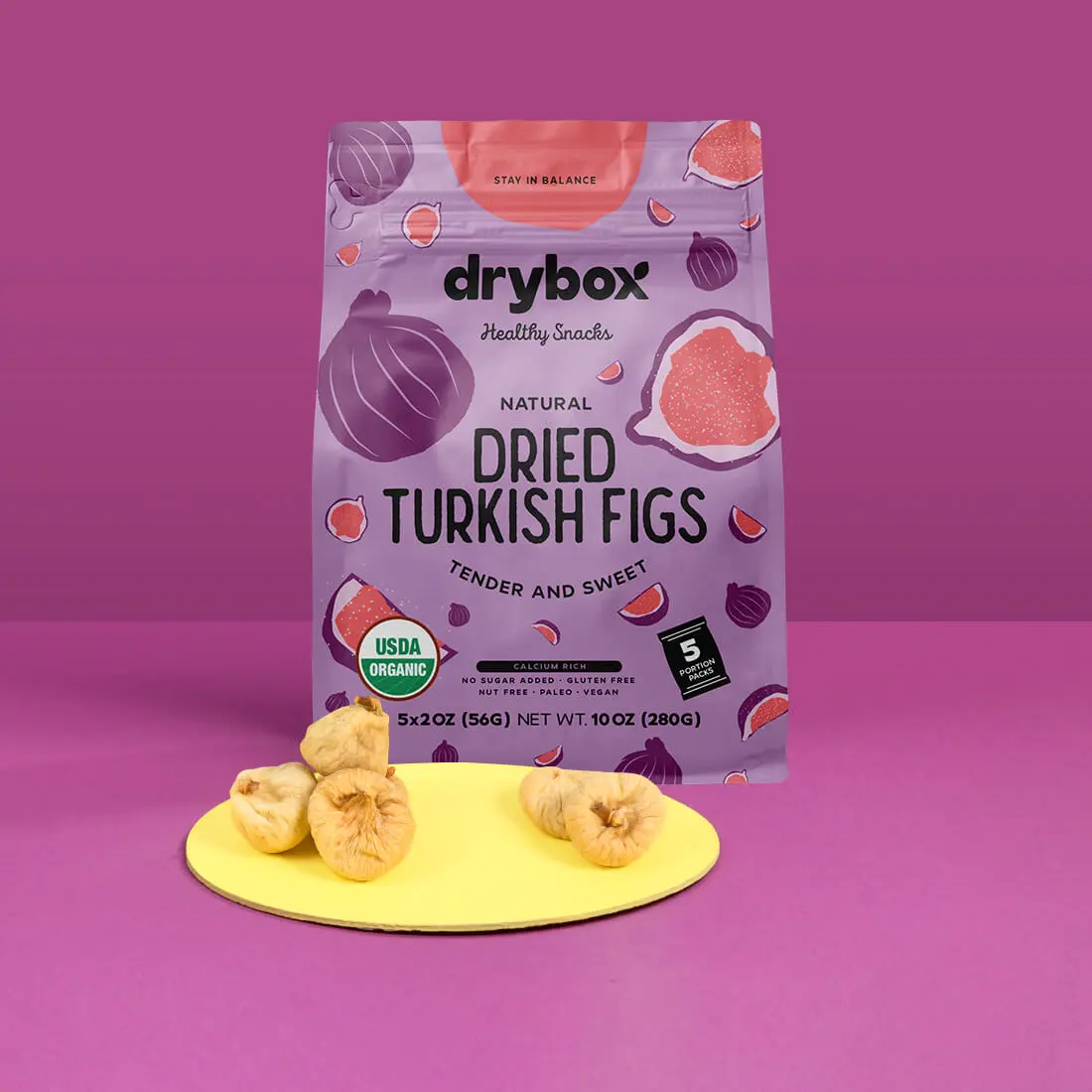 Drybox Organic Turkish Figs, Ripened by the Warm Mediterranean Sun, Single Ingredient Snacks, No Sulfites or Fillers, 5 Portion Packs, 2 OZ per Pack, Great with Fruit & Cheese Platters