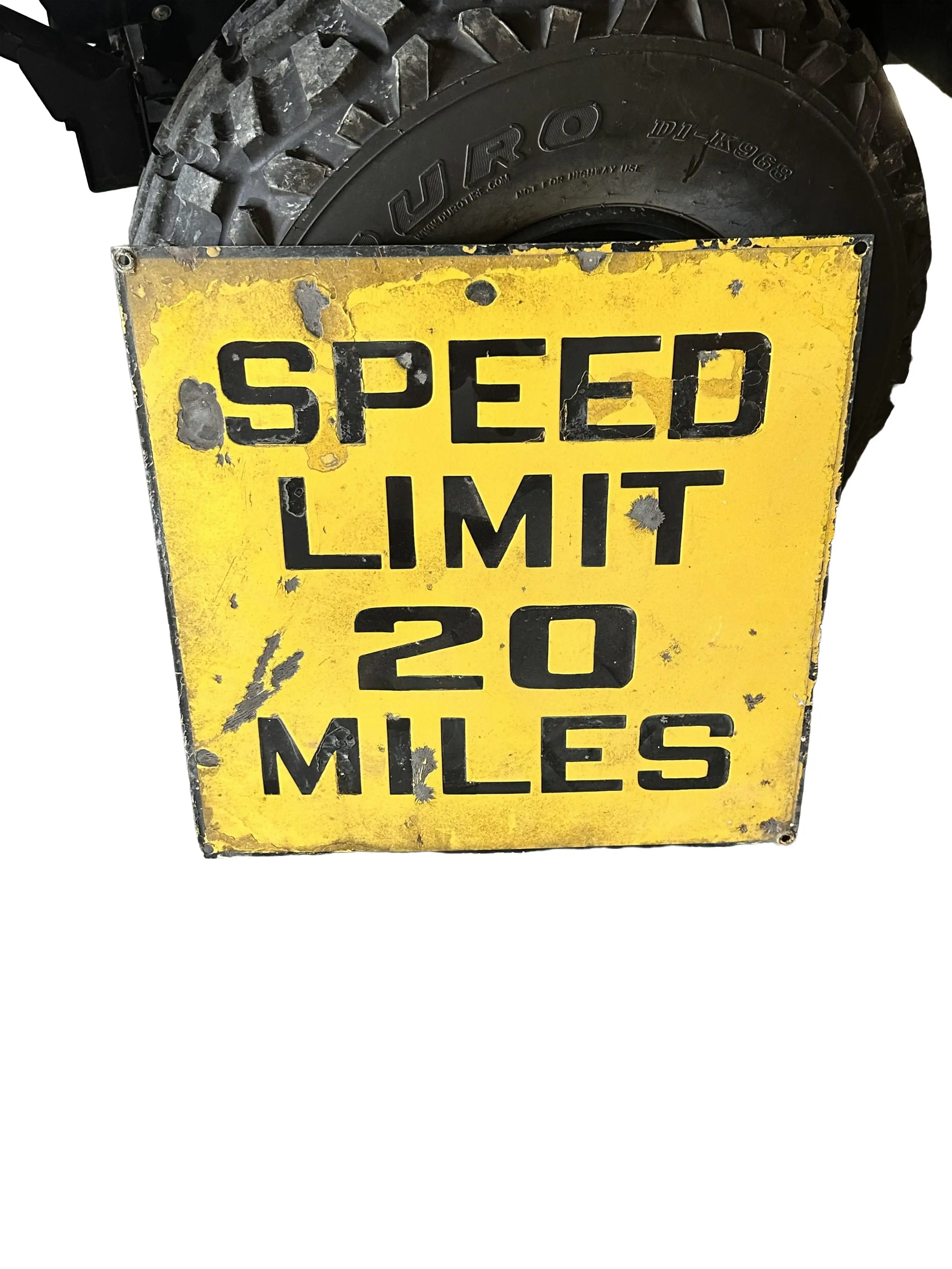 Vintage Porcelain Speed Limit Sign 20 Miles Classic Graphic Design for Retro Decor Collectors URO Brand Yellow Porcelain Sign