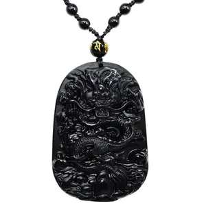 Black Elegant Obsidian Carved Dragon Chakra Pendant Necklace Beads Chain For Lucky (gift Box Include)