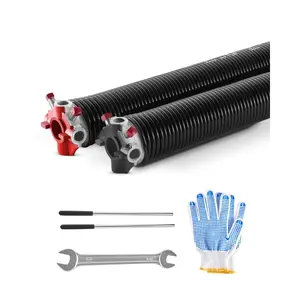 VEVOR Garage Door Torsion Springs, Pair of 0.218x 2x 26 in, 16000 Cycles, Electrophoresis Black Coated for Replacement, Garage Door Springs with Non-Slip Winding Bars, Gloves and Mounting Wrench