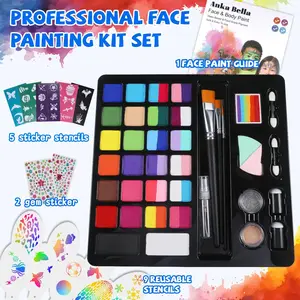 Anka-Bella Professional Face Painting Kit – 24 Color Water-Based, Safe, and Easy to Wash for Kids and Adults – Ideal for Halloween, Christmas, Cosplay, and Parties