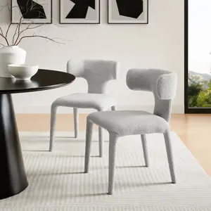Stellan Curved Back Boucle Upholstered Dining Chair in Dove Gray