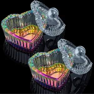 2pcs Mini Nail Art Crystal Cup, Heart Glass Dappen Dish, Acrylic Liquid Cup, Nail Brush Cleaner Cup, Nail Art Tools, Mini Glass Cup with Lid, Nail Salon Accessories
