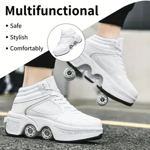 High-Top Roller Skate Shoes For Aldult, 2-in-1 Deformation Wheel Roller Skates For Women And Men, Removable & Retractable Double-Row Shoes With Wheels, Indoor Outdoor Roller Shoes, For Recreational Skating And Fitness