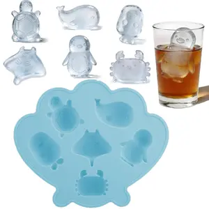 6-Compartment Cute Ocean Animal Silicone Ice Cube Tray, Creative Chocolate & Ice Mold, Home Bar Accessories, Easy Release Design, Perfect for Parties, Coffee, DIY Desserts