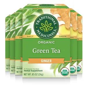 Medicinals Tea, Organic Green Tea Ginger, Promotes Healthy Digestion, 96 Tea Bags (6 Pack)