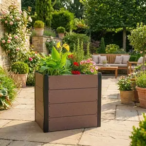 Durable Wood-Look Raised Garden Bed Extra Deep Composite Planter Box Open Bottom for Superior Drainage Ideal for Outdoor Vegetables Herbs - Flowers Rectangle Easy Assembly Size