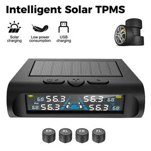 0-6.8Bar USB Solar TPMS, Universal Car Tire Pressure Monitoring System Digital LCD Display Auto Security Alarm Tyre Temperature Monitor