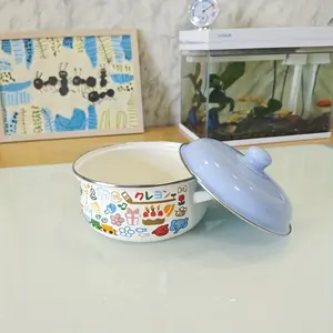 Cute Cartoon Noodle Pot, High-Quality Kitchen Soup Pot, Dual-Ear Enamel Cookware, Food-Grade Ceramic Material, Home Cooking Essential