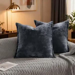 Pillow Covers 2 Pack Soft 26x26 Pillow Covers Solid Square Euro Shams Decorative Couch Pillow Cases with Wide Border for Sofa Bed  Decor,Blue Gray
