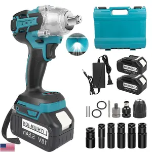 Portable Electric Impact Wrench Gun, 1/2” Square Drive High Torque Wrench, Dual Batteries & Quick Charger, Multi Socket Accessories for Automotive, Workshop & DIY Projects