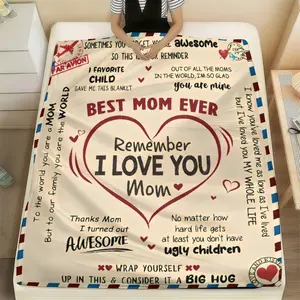 Letter To Mom Pattern Blanket - Mother's Day Gift for Mom, Warm Cozy Throw from Daughter Son,  A Spanish Letter Also Ideal Papa & Mama Birthday Gift for Kids , father son bed blanket