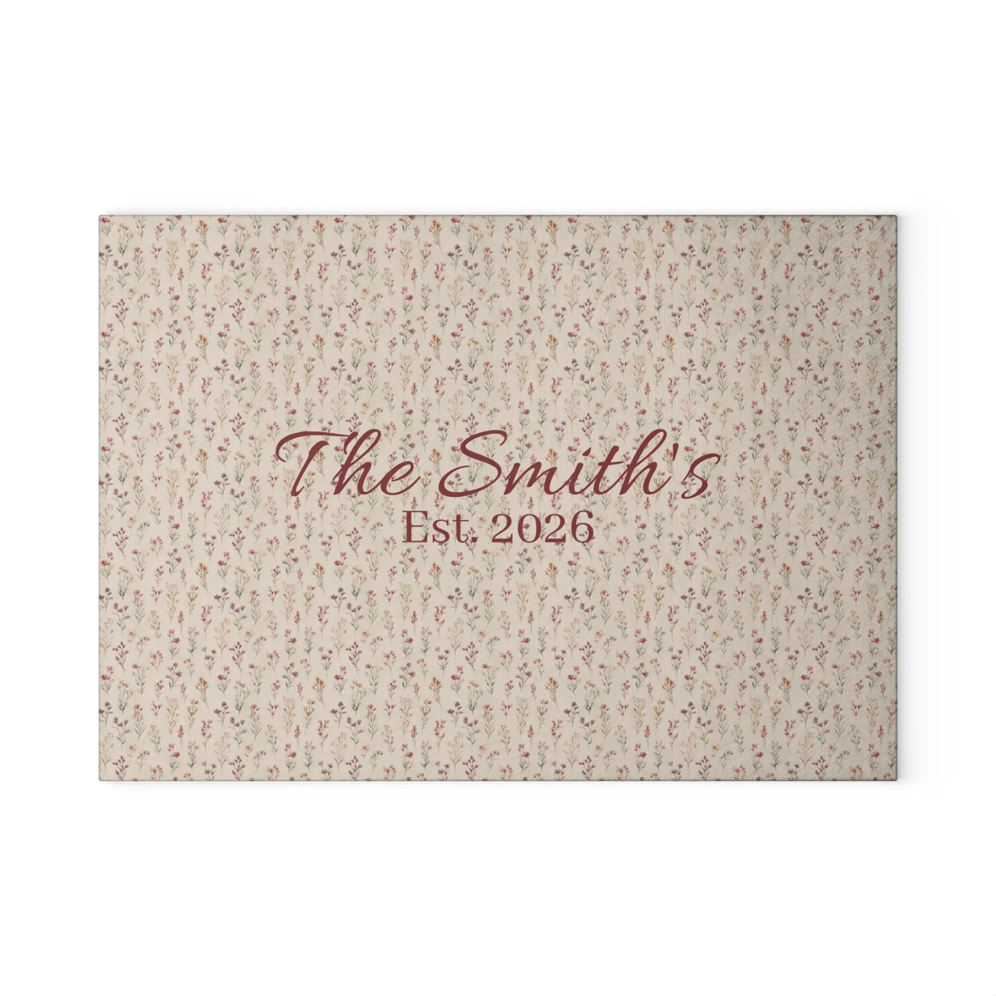 Personalized Name & Est. Date Tempered Glass Chopping Board, 8x11 Printed Floral Print Kitchen Decor, Customized Kitchenware