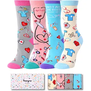 HAPPYPOP Four Pairs Funny Nurse Women Doctor Medical Assistant Pharmacy Socks, CNA RN Pharmacist Gifts  SwimWeek  summervibes