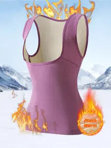 Women's Winter Thermal Vest Bralette, Slim-Fit Soft Basic Underwear for Fall & Winter, Elegant Plain Design, Thickened Fleece Lining, Womenswear