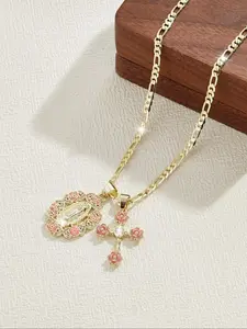 Elegant Floral Virgin Mary Cross Pendant Necklace, Women's 14k Charm Jewelry, Perfect Gift for Girlfriend Family Holidays, Fashion Cross Pendant