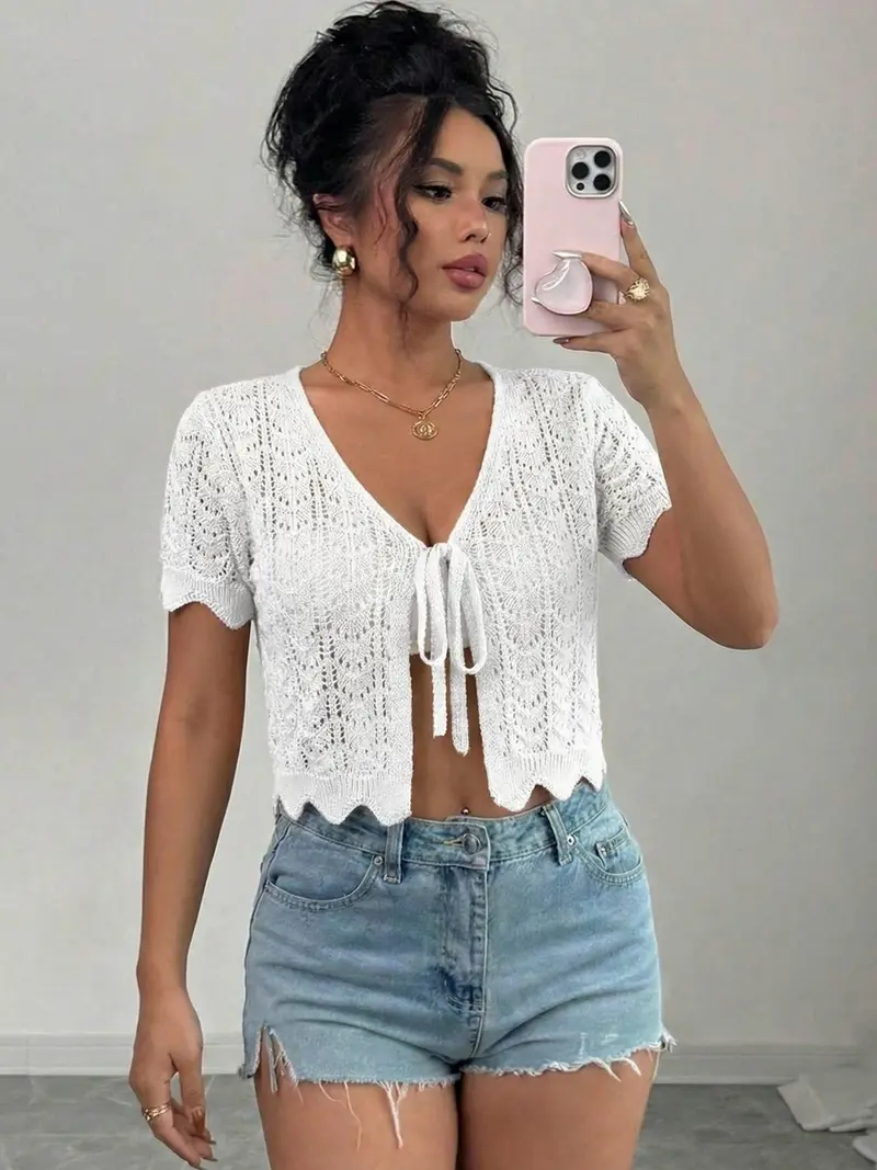 cropped tie front cardigan - TikTok Shop
