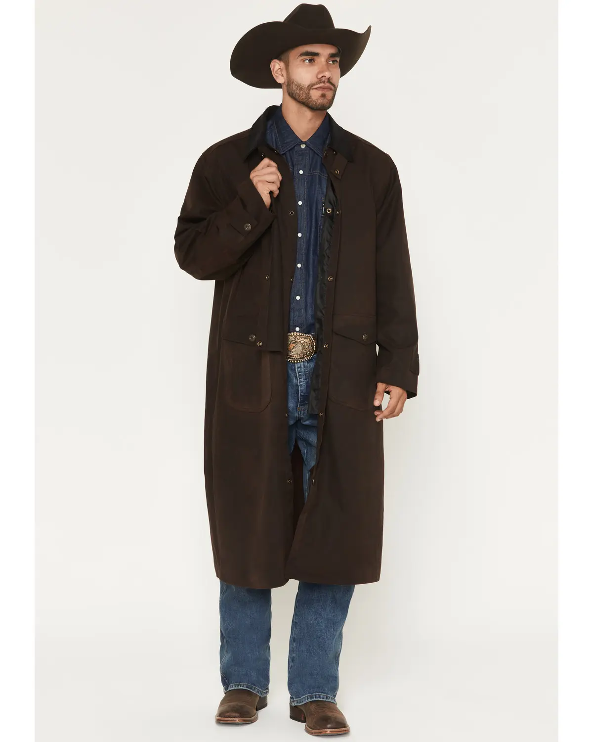 Blue Ranchwear Men's Men'S Briscoe Waxed Canvas Duster Western Overcoat - Brfa25o3-Dkbn
