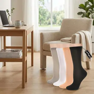 Women's Compression Crew Socks (15-20 mmHg) - Thin Lightweight Athletic Circulation Support Socks for Nurses, Running, Travel, Daily Wear, 4 Pairs, Breathable Comfortable Medical Grade Socks for Varicose Veins, Edema, Plantar Fasciitis Relief