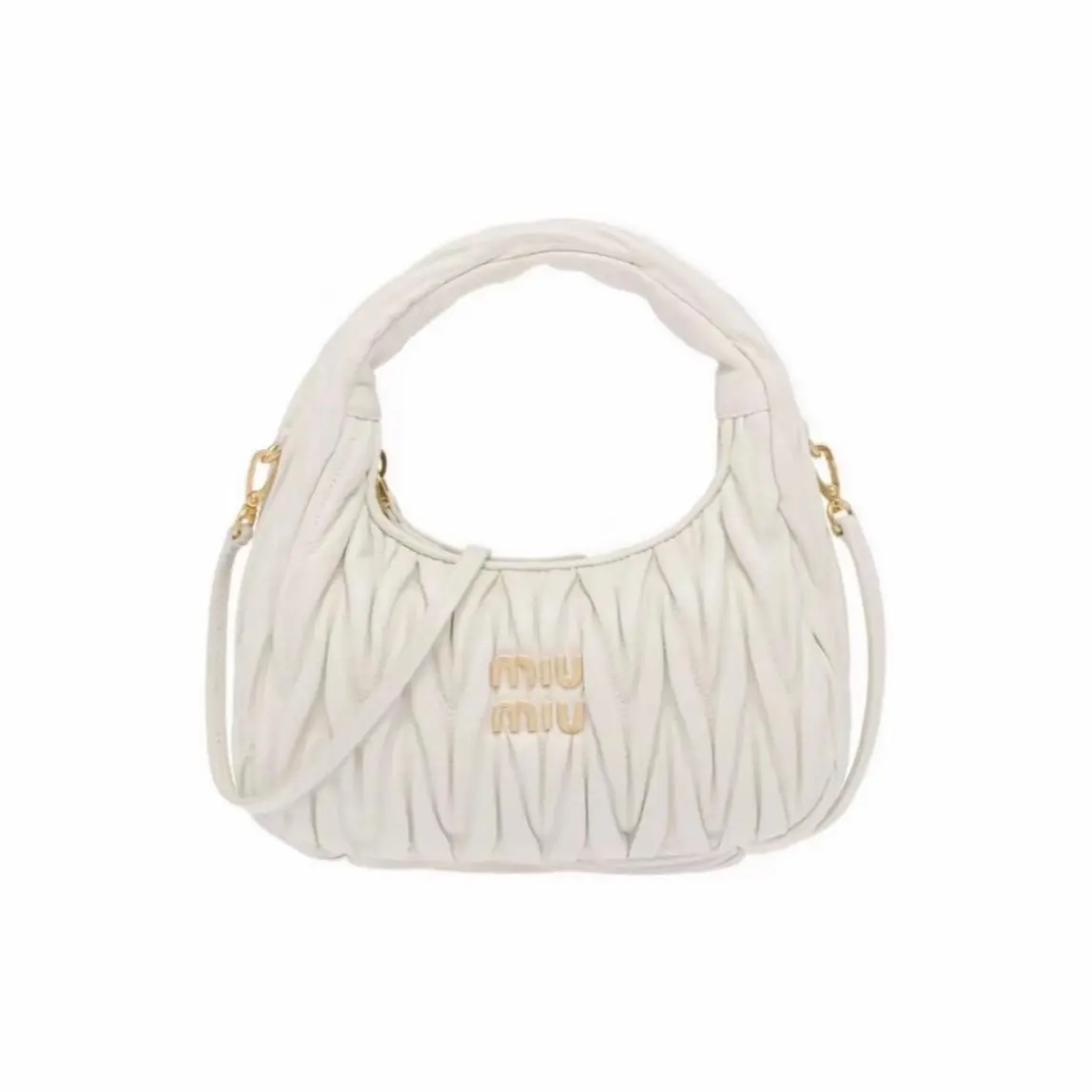 Pre-owned miu miu Wander Small White Matelassé Nappa Leather Hobo Bag 2603740