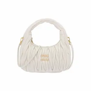 Pre-owned miu miu Wander Small White Matelassé Nappa Leather Hobo Bag 2603740