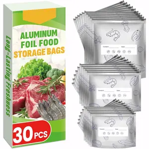 Reusable Aluminum Foil Storage Bags 30PCS Vacuum Seal Zipper Pouches with Light Blocking & Odor Proof Design, Stand Up Food Storage Bags for Meat, Vegetables & Fruit, Freshness Locking Bags