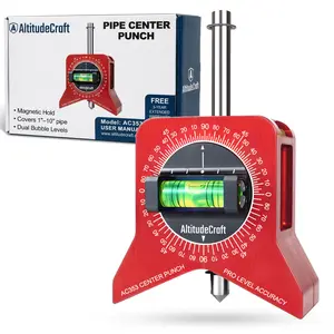 AltitudeCraft Magnetic Pipe Center Finder Punch Tool, 1-10 in Pipe Fitter Layout Tool with 360 Degree Angle Dial and Dual Bubble Levels for Accurate Pipe Marking