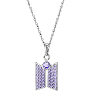 Sparkling KPOP Bangtan Boys Cubic Zirconia Pendant Necklace, Gift-Ready Fashion Costume Jewelry for Army Fans