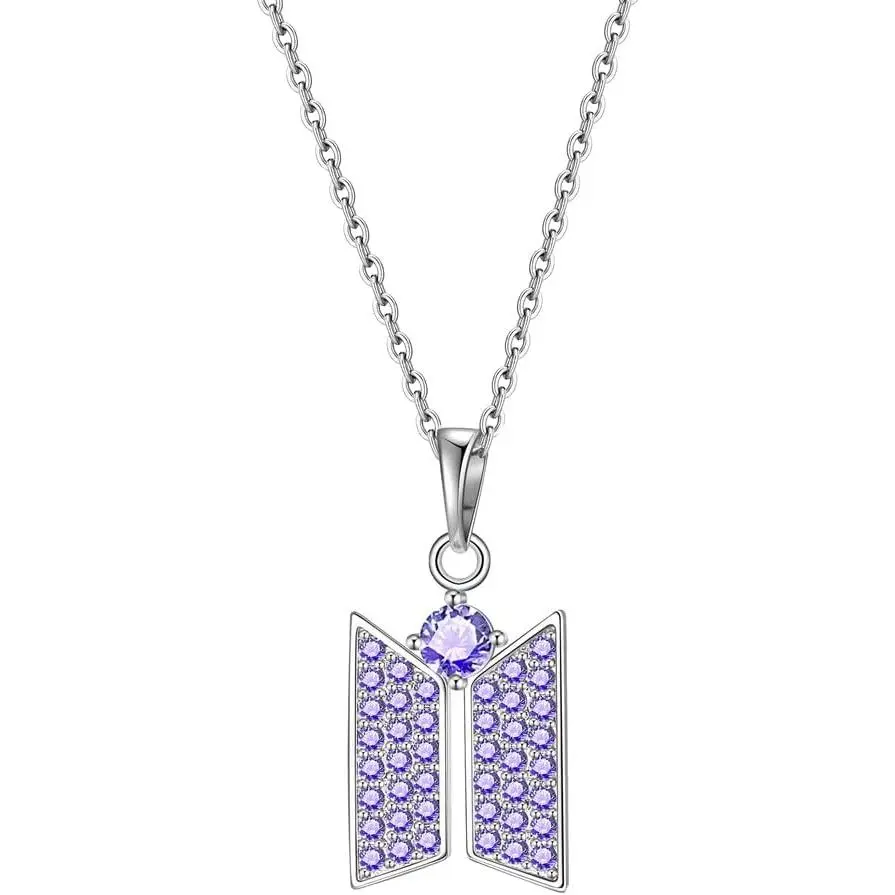 Bling Chain Cubic Zirconia Pendant Necklace - Sparkling KPOP Bangtan Boys Costume Jewelry, Gift-Ready Accessory for Army Fans, Cubic Zirconia Necklaces