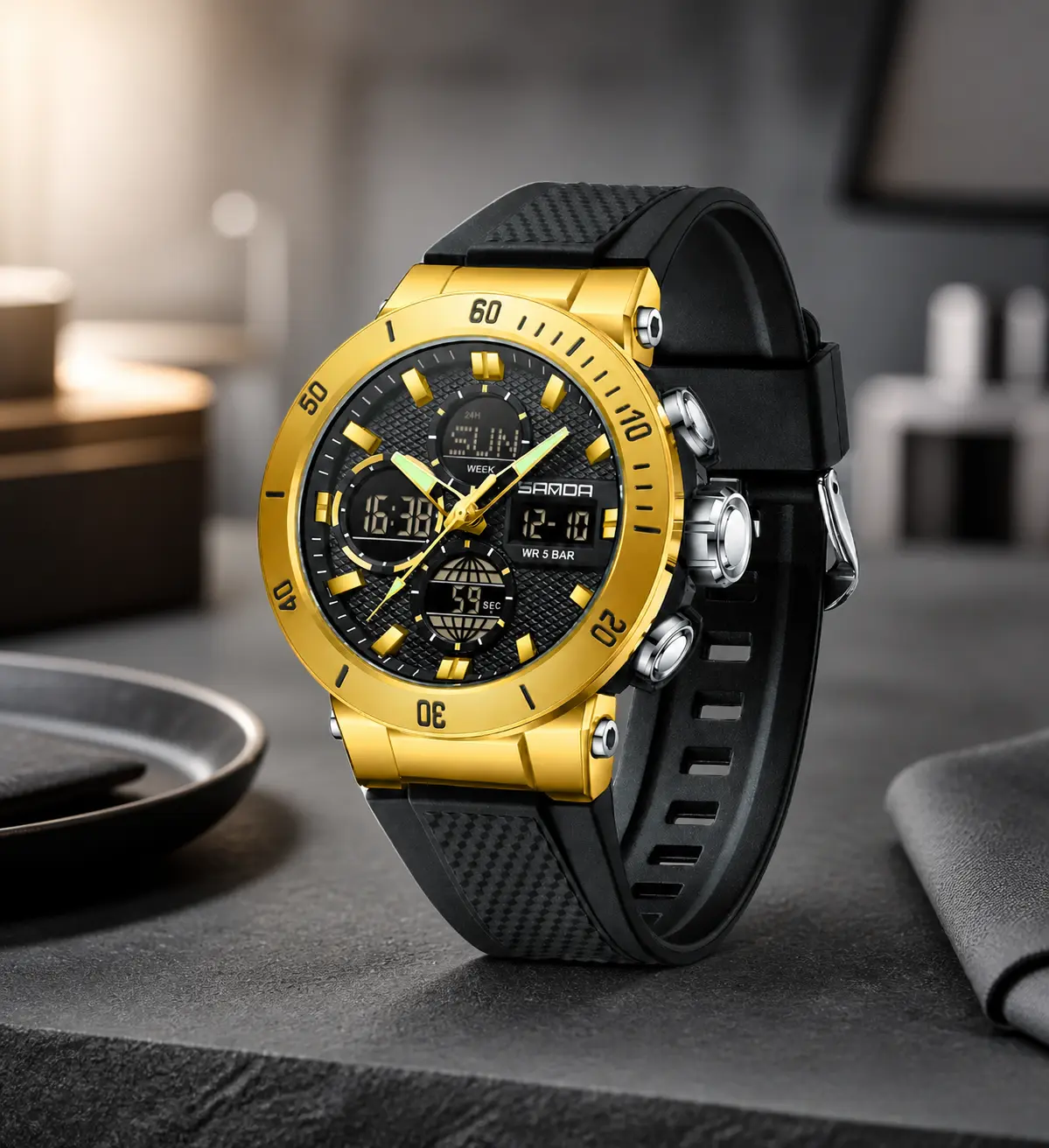 Men's Sports Watch Dual Display Waterproof Electronic Wristwatch with Silicone Strap, Stopwatch, Countdown Timer, Alarm, Backlight, and Day-Date Calendar for Outdoor Activities
