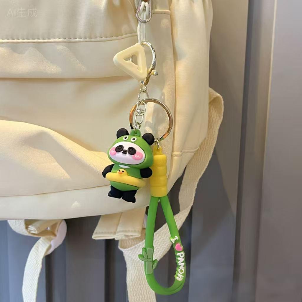 Playful Cartoon Panda Keychain Accessory - Casual Bag Chains and Charms for Backpacks, Gift for Panda Lovers