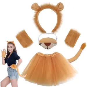 Children Boy Girls Animal Lion Cosplay Costumes Ears and Tail Headband Skirt Set Cosplay Accessories