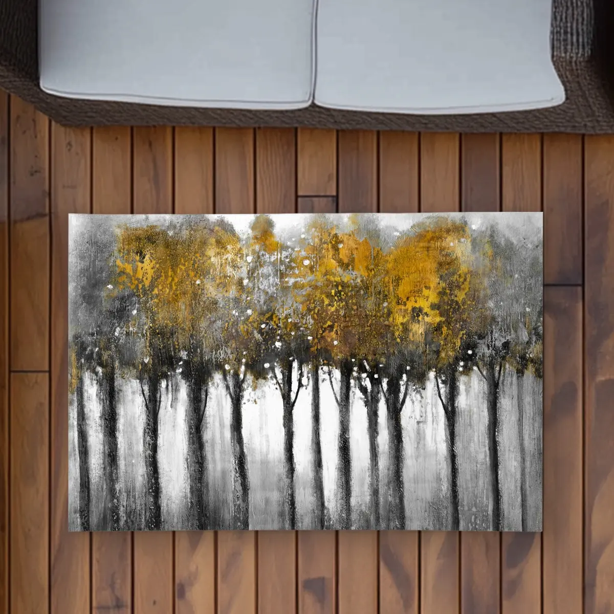 360 Stand Durable Polyester Chenille Outdoor Rug, 2x3 ft Weatherproof Illuminated Rectangle Area Rug, Forest Print Yellow Landscapes, Indoor/Outdoor Household Textile Home Decor Carpet, Decorative, Chenille Area Rugs, Soft Area Rug