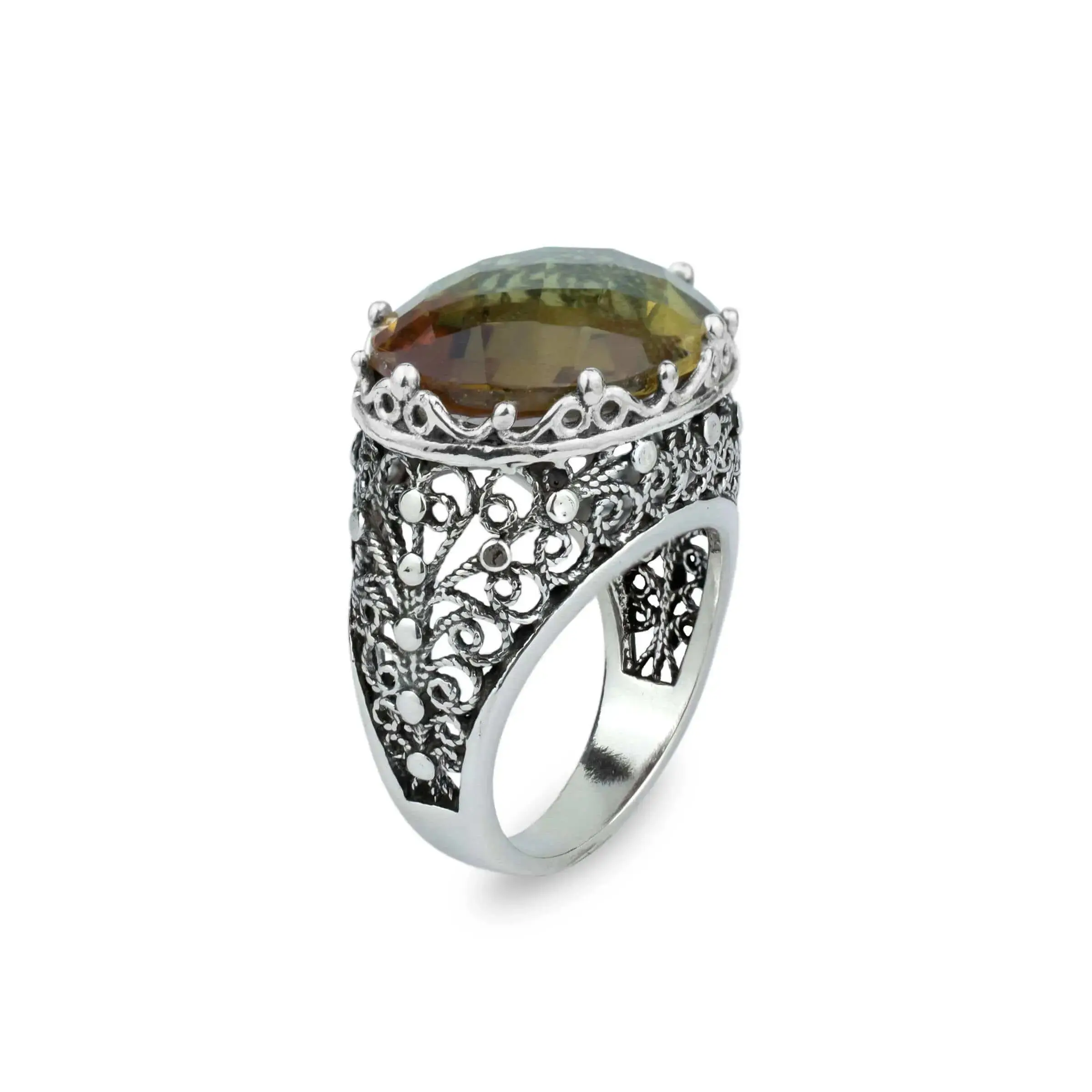 Filigree Art Alexandrite Gemstone Women Silver Dome Statement Ring