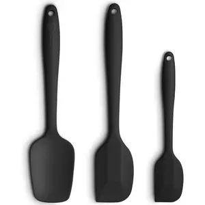 Spatula 3- Set,  Handle High Heat-Resistant Spatulas, Non-stick Rubber Spatulas ith Stainless Steel Core, Black