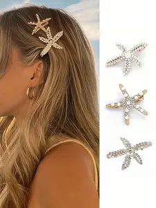 3pcs Vintage Faux Pearl Decor Starfish Shaped Hair Clip Set Stylish Hair Bun Maker Accessory, Suitable For Women And Girls For Daily Wear, Head Accessories, Hair Accessories For Women