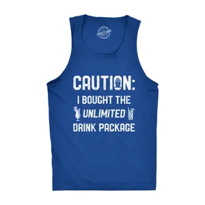 Mens Caution I Bought The Unlimited Drink Package Fitness Tank Funny Cruise Vacation Tanktop Funny Workout Shirt for Men with Plus Sizes Drinking Tank Top for Men Funny Summer Sleeveless Tee Novelty Tank Tops Royal