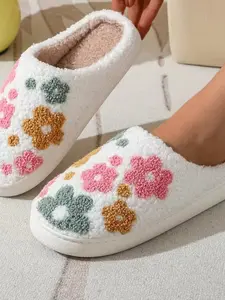 Autumn Winter New Comfortable Thick Sole Non-Slip Floral Slippers, Cute Random Pattern Home Shoes for Men & Women, Slippers Indoor