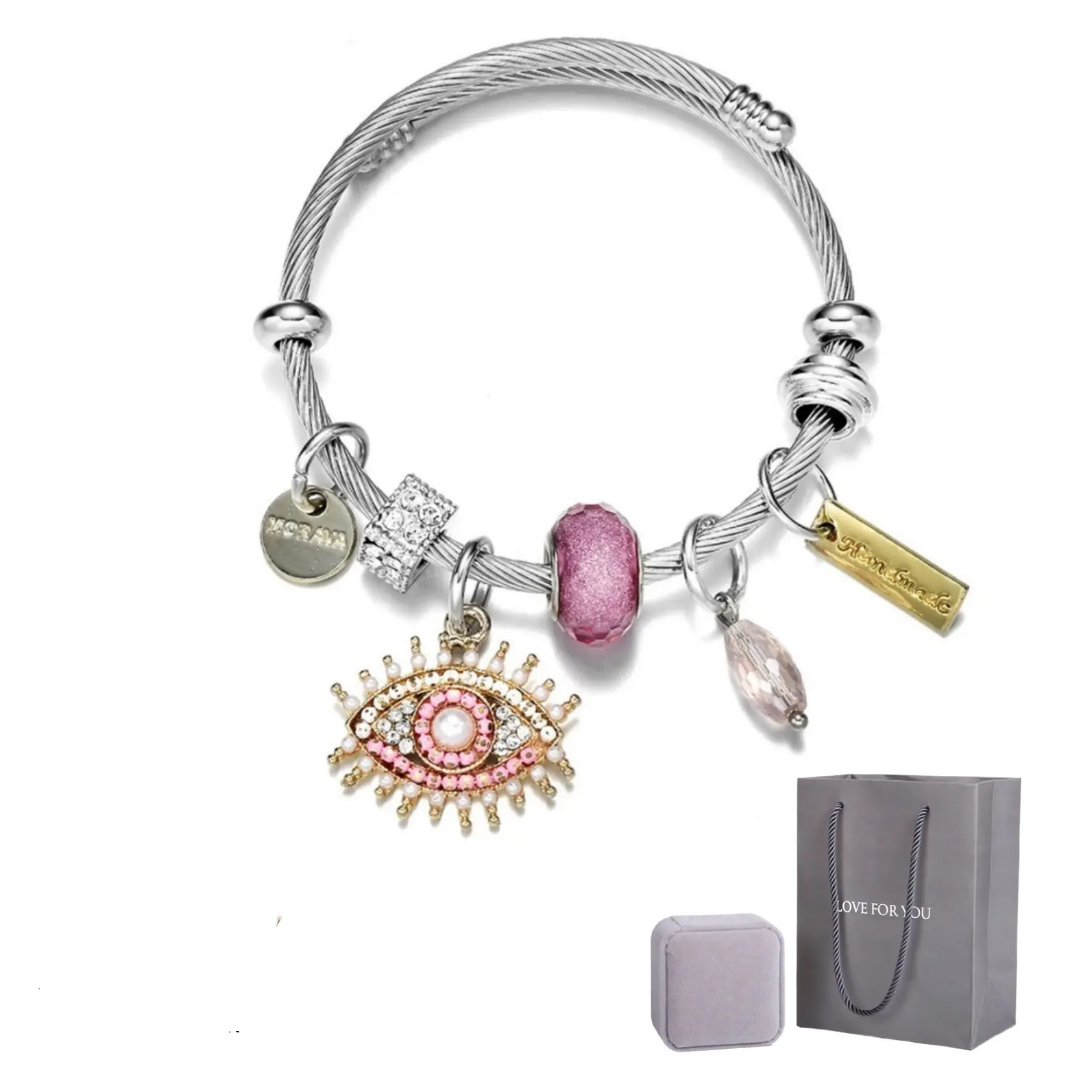 Block Negativity  Adjustable Evil Eye Bracelet for Protection Silver Stainless Steel Elastic Bracelet Gift of Protection! Evil Eye Bracelet for Her elegant fashion accessory Halloween Set