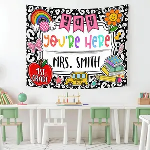 Personalized Teacher Classroom Tapestry, Composition Notebook Teachers Name Classroom Banner, Gift for Teacher, Back to School Tapestry