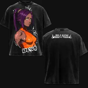 Anime BLEACH Shihouin Yoruichi Graphic T Shirt Men Short Sleeve Clothing Oversized Tshirt Washed Cotton Tee Harajuku T-shirt