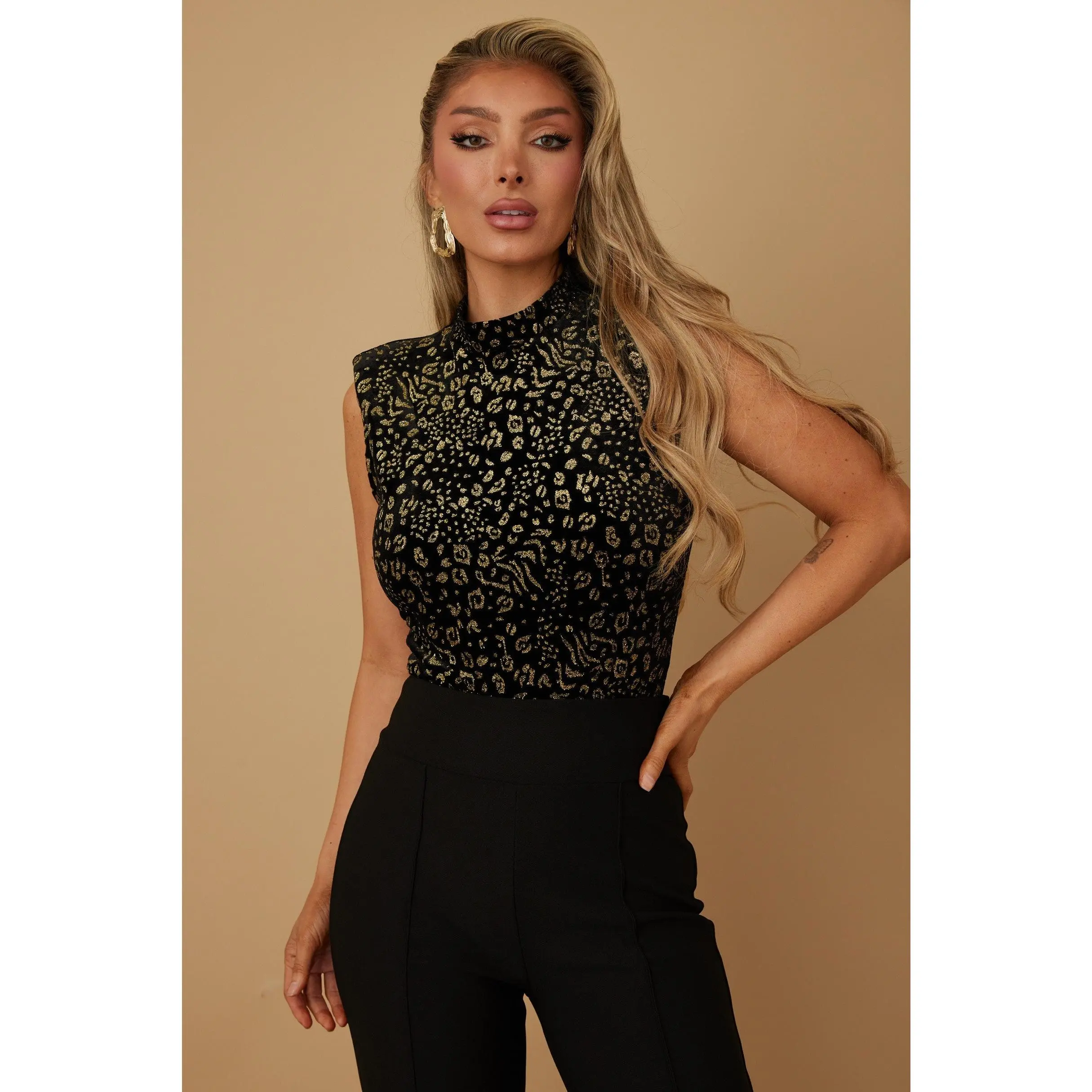 Tiffany Foil Print Velvet Fashion Bodysuit