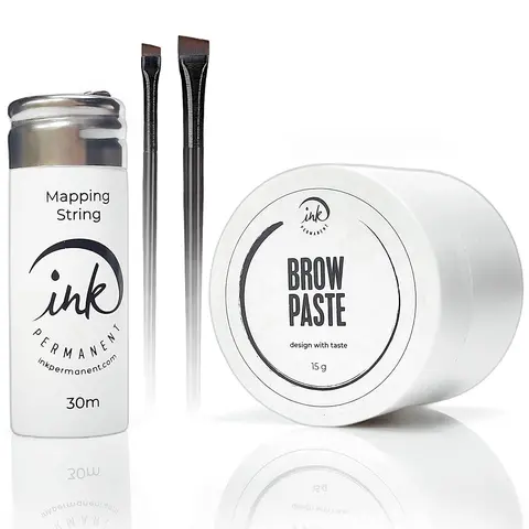 Brow Mapping Kit with White Brow Paste [Large 15g Bottle] White Brow Mapping String [30 m ] and 2 Eyebrow Brush Set for Microblading Supplies, PMU Supplies and Brow Brush Microblading Kit; Brow brush