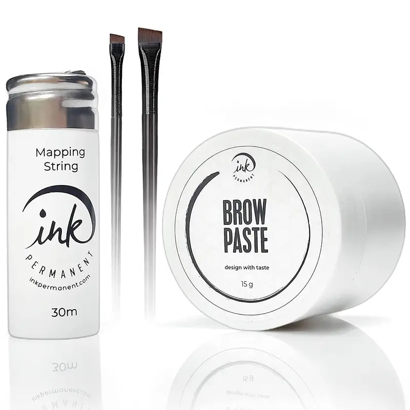 Brow Mapping Kit with White Brow Paste [Large 15g Bottle] White Brow Mapping String [30 m ] and 2 Eyebrow Brush Set for Microblading Supplies, PMU Supplies and Brow Brush Microblading Kit; Brow brush